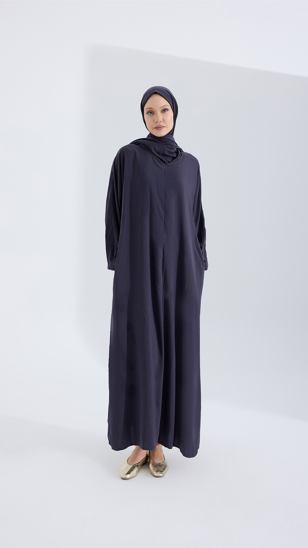 Medine ipeği sade MOR GRİ abaya