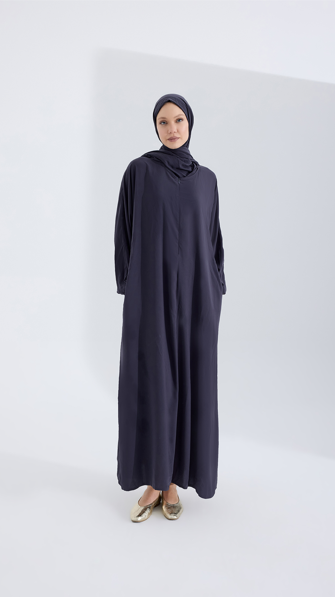 Medine ipeği sade MOR GRİ abaya