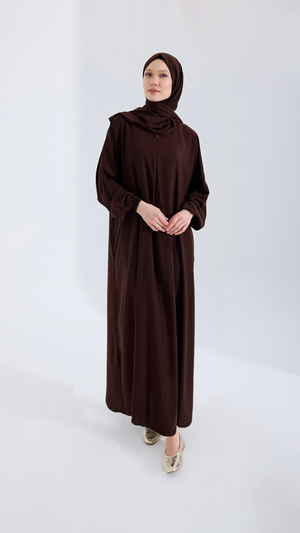 Medine ipeği sade KAHVE RENGİ abaya