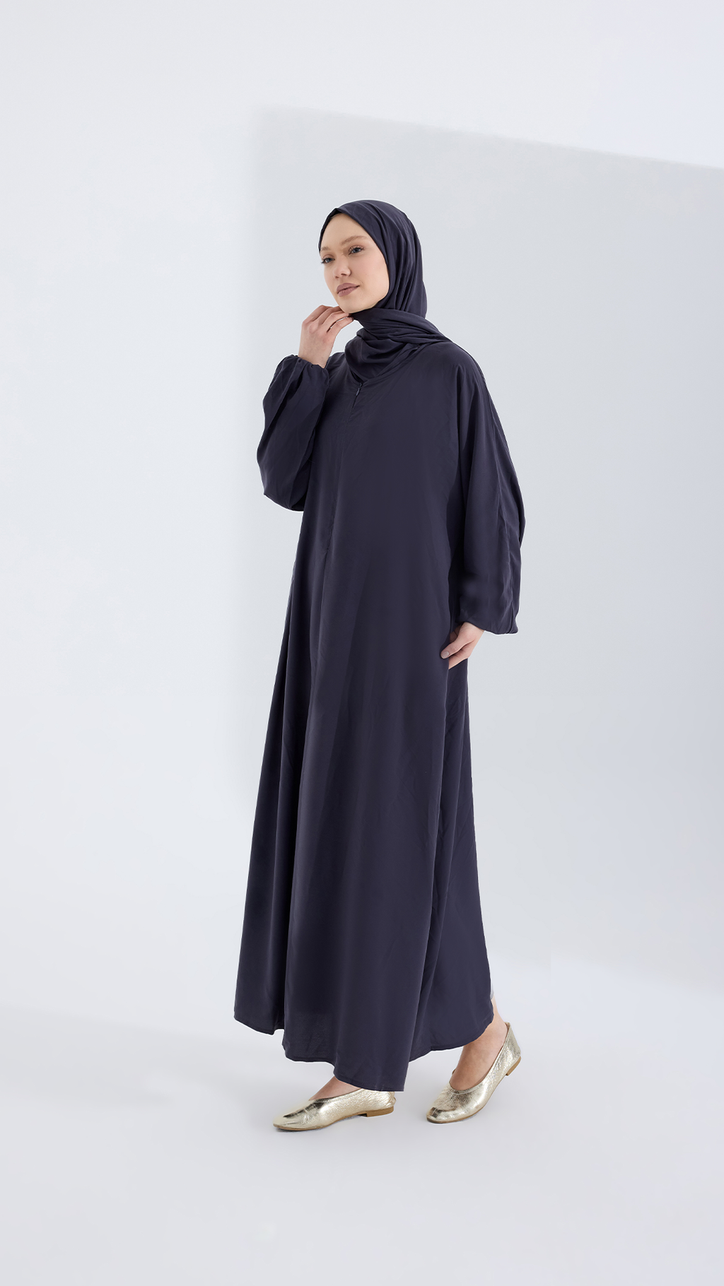 Medine ipeği sade MOR GRİ abaya