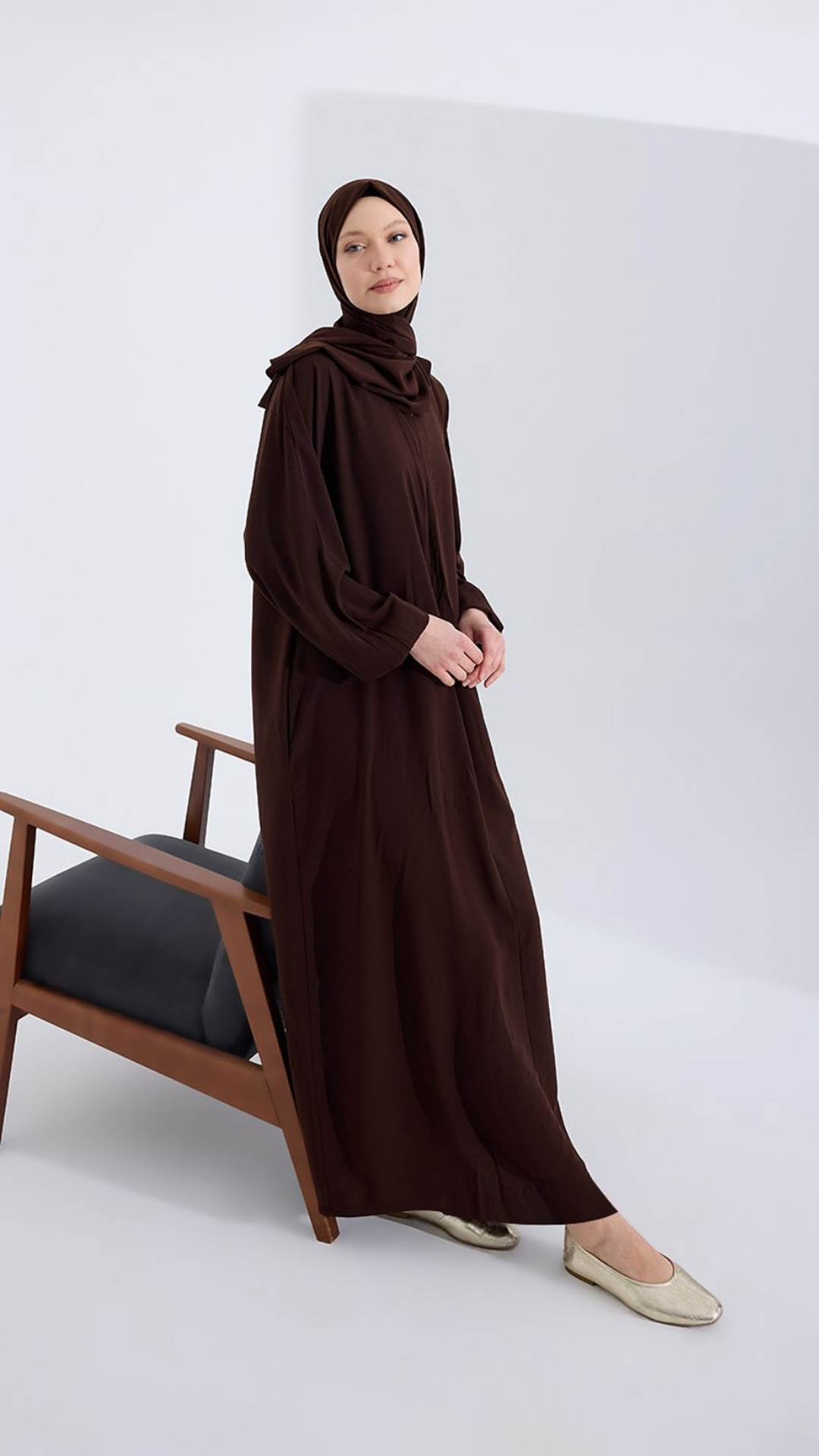 Medine ipeği sade KAHVE RENGİ abaya