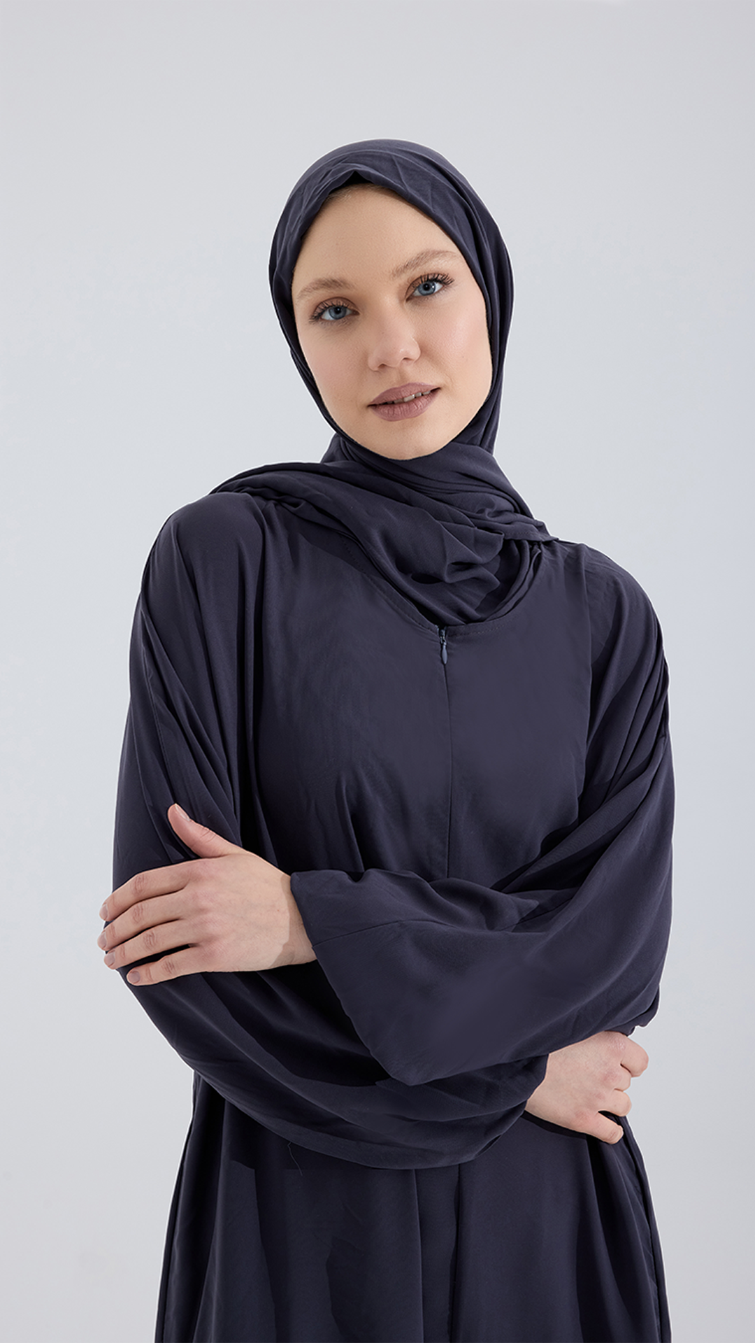 Medine ipeği sade MOR GRİ abaya